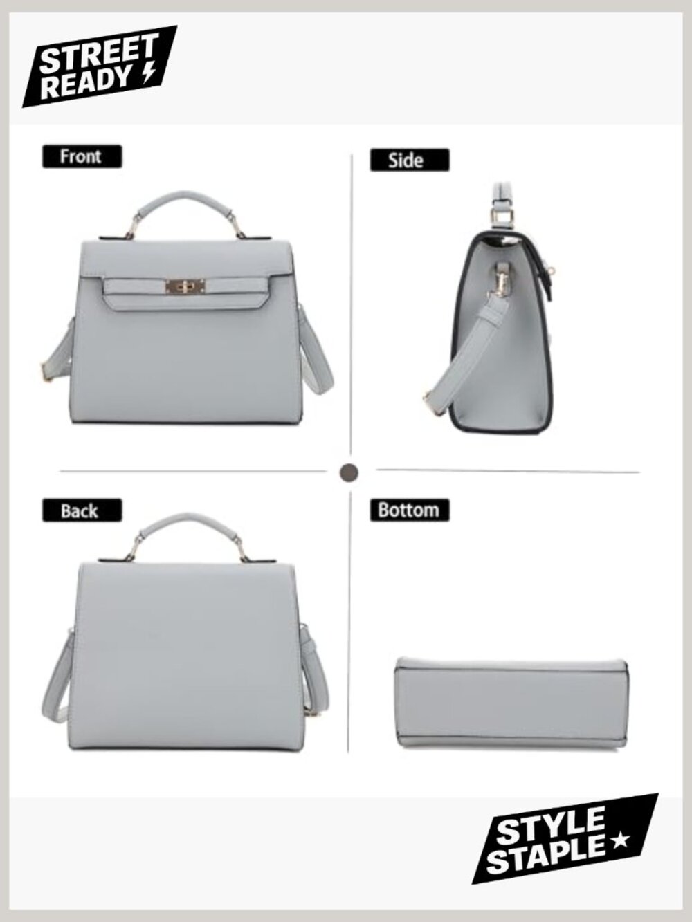 Top Handle Satchel with Detachable Strap Small Pebbled Leather Crossbody Bag - Picture 5 of 6